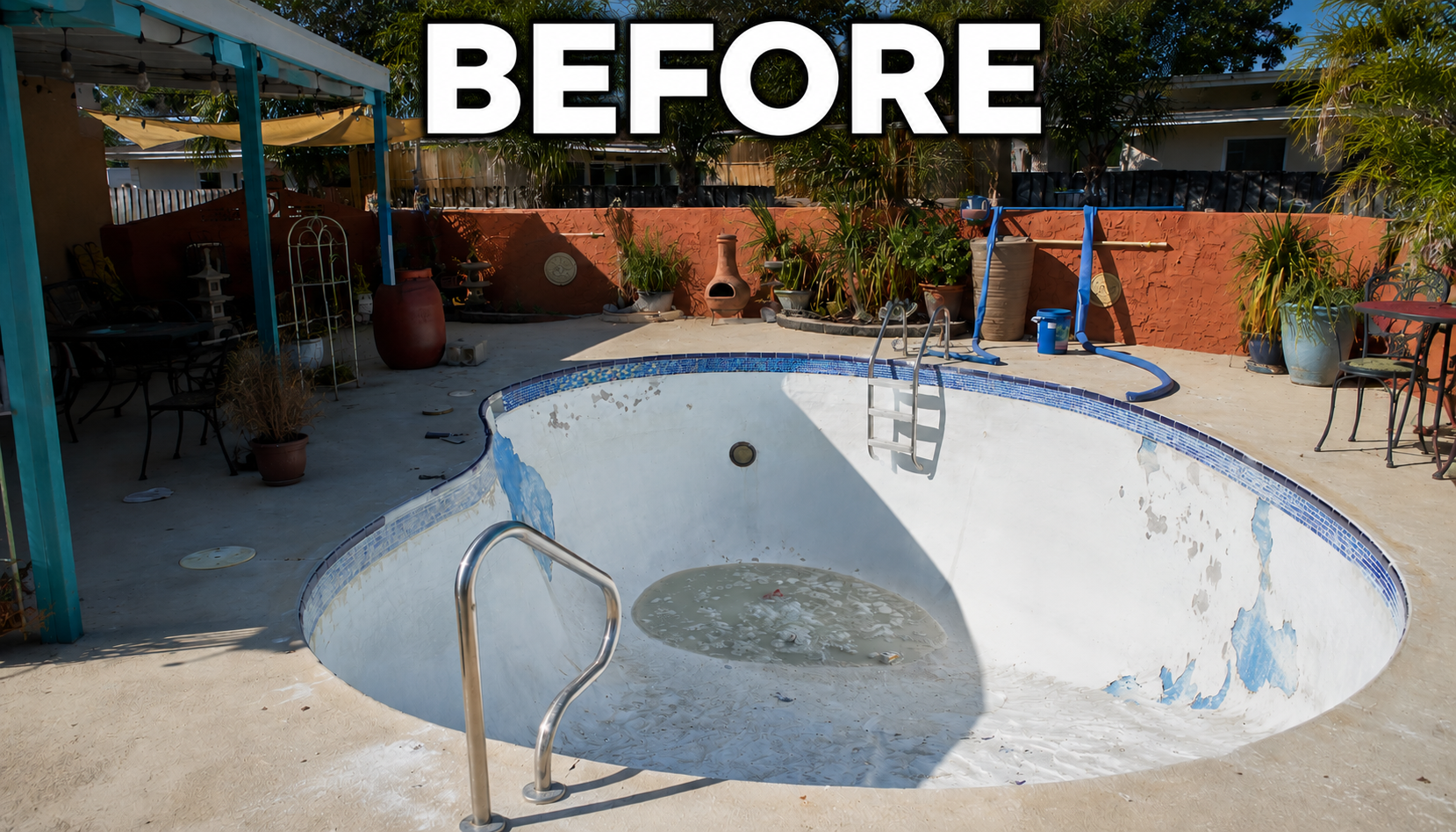 Pool before fiberglass resurfacing by Fibre Tech Inc.